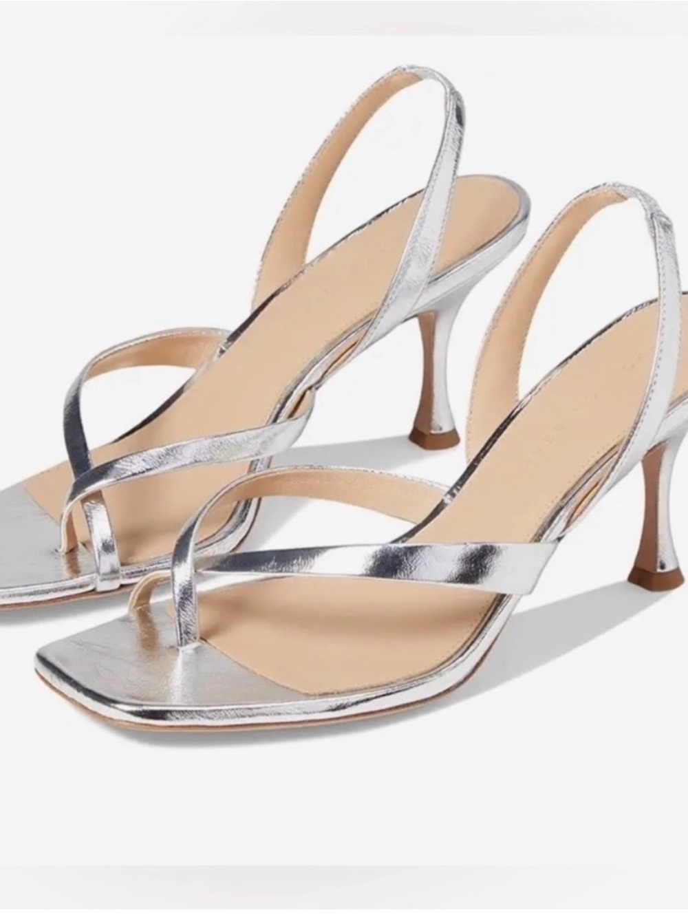 Veronica Beard Metallic Silver Strappy Slingback Sandals